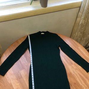 Green Mock Neck Long Sleeve Ribbed Dress